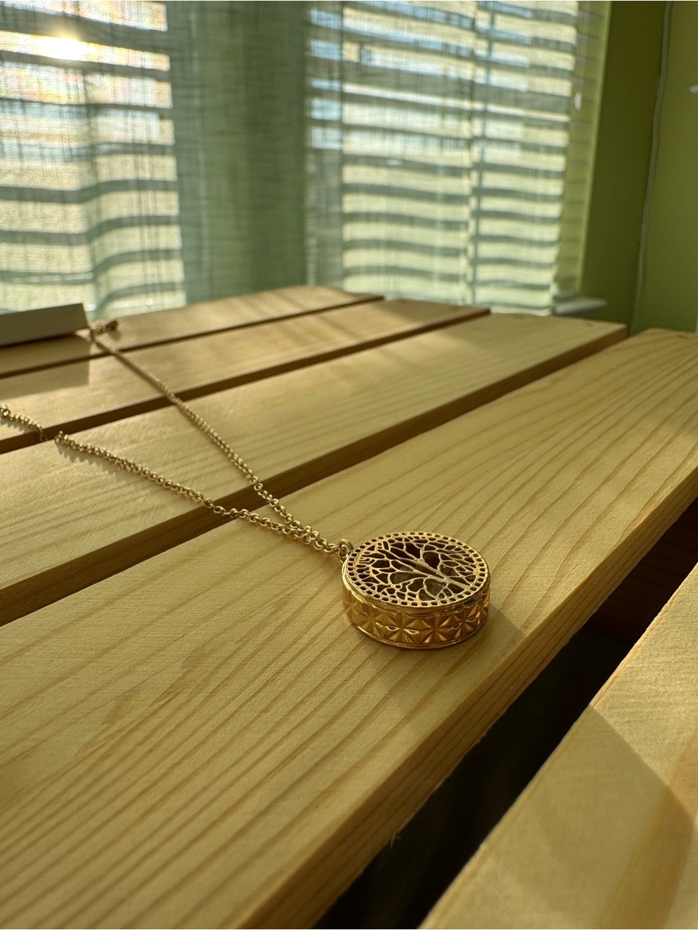 Gold Filigree Tree Locket 18” Necklace